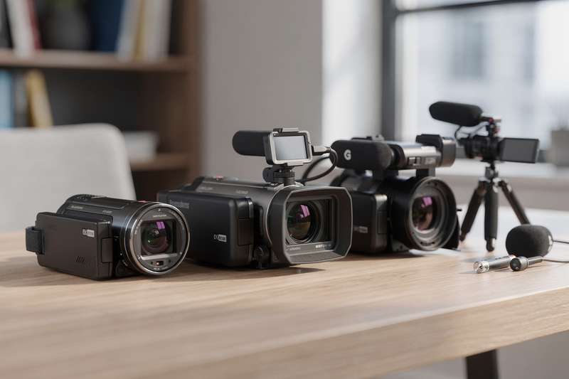 Persona che riprende un evento all'aperto usando una videocamera professionale con stabilizzatore.