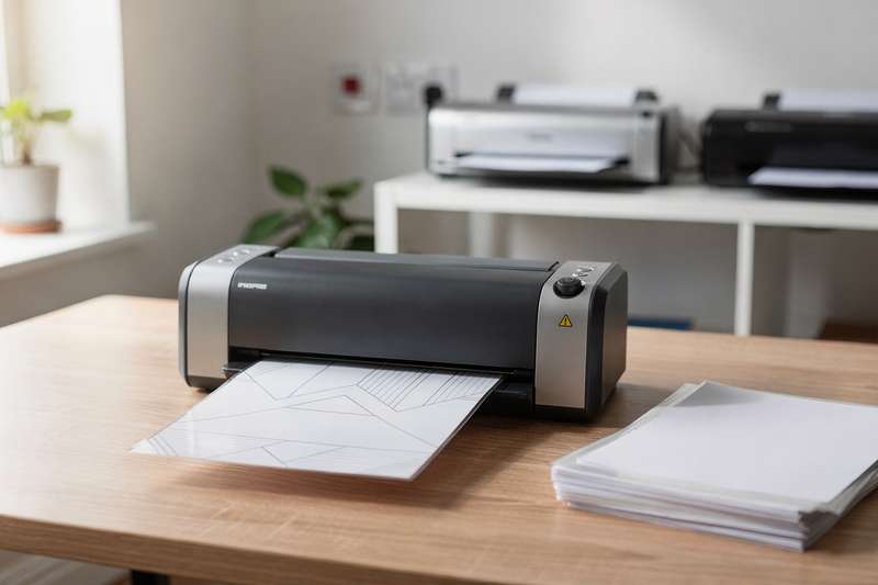 Mani che inseriscono un foglio di carta dentro la plastificatrice per proteggere un documento importante.