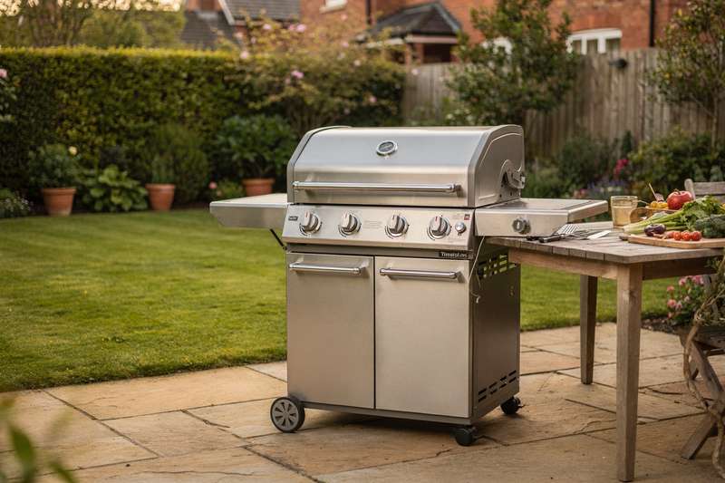 Persona che accende il barbecue a carbone nel giardino di casa sua durante una bella giornata di sole.