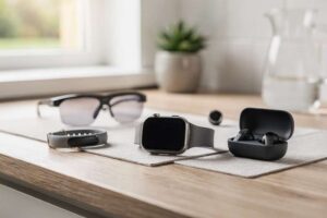 Donna che indossa uno smartwatch mentre controlla le notifiche sul polso durante la sua giornata.