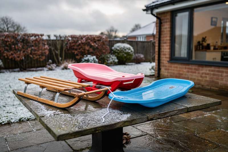 Bambini che scendono con entusiasmo da una slitta su un pendio innevato durante una giornata invernale soleggiata.