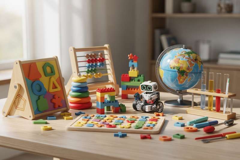 Bambino che assembla blocchi colorati su un tavolo, concentrato nel costruire strutture diverse.