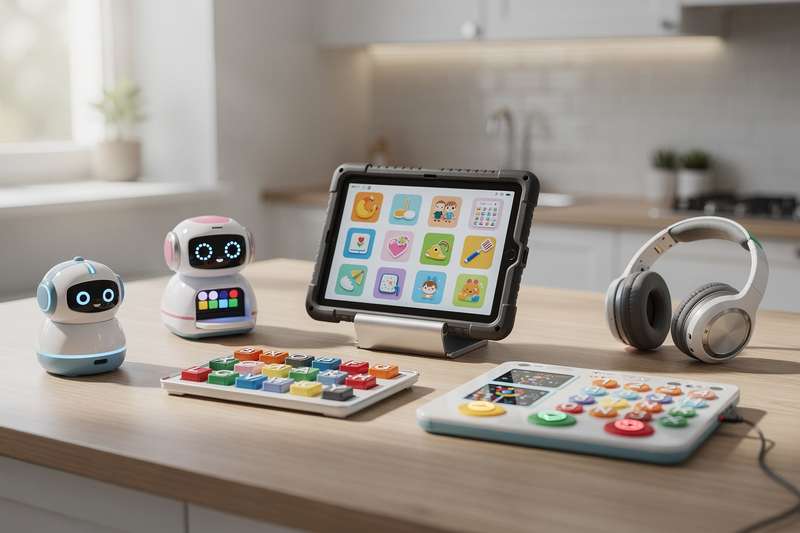 Bambino che interagisce con un giocattolo elettrico colorato mentre impara numeri e forme.