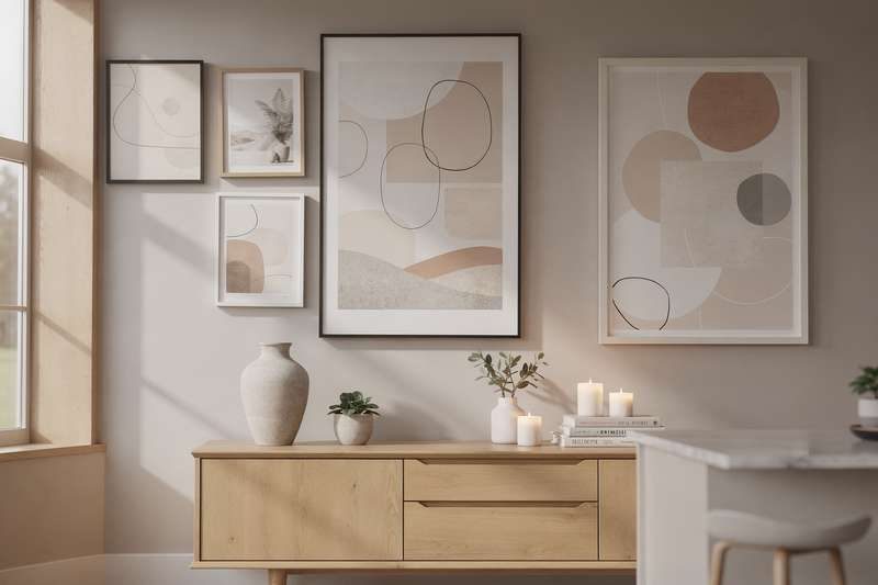 # Alt-text suggeriti Ecco alcune opzioni, variate e naturali: 1. Una parete moderna arredata con tre poster di diverse...