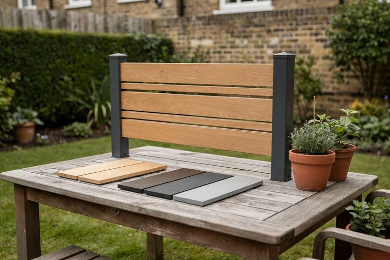 Una recinzione in legno trattato delimita un giardino ben curato con siepi e aiuole fiorite.